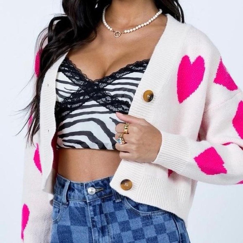 Princess Polly Pink Heart Cardigan L/XL